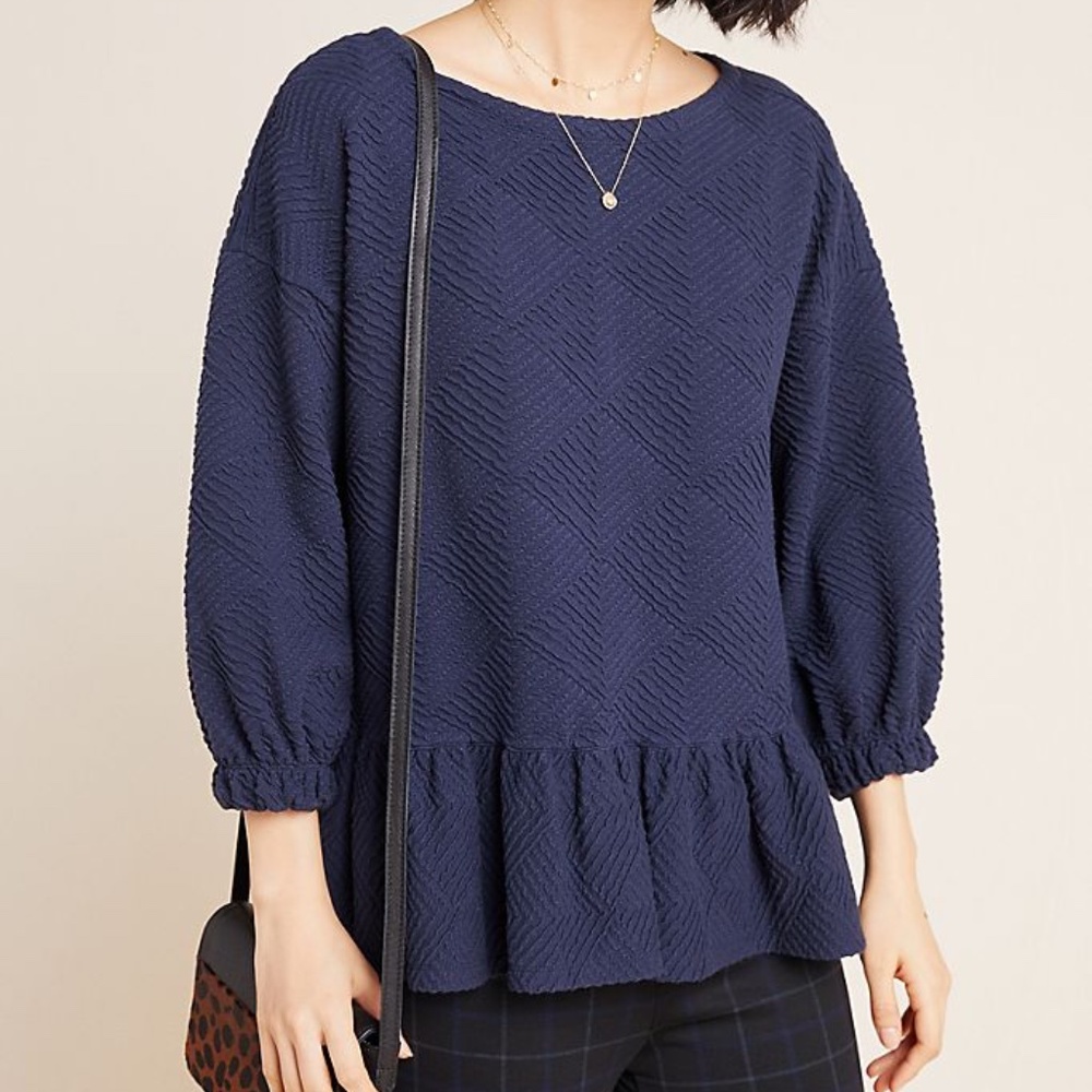 Anthropologie Maeve Mikayla Navy Peplum Top